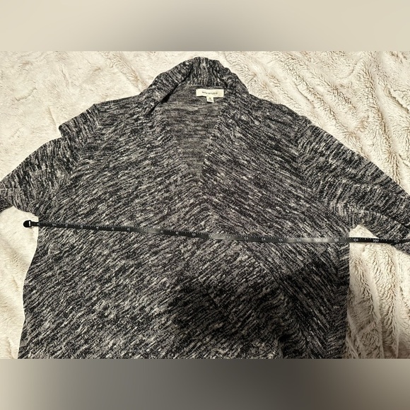 Max Studio Heather Gray Deep V Neck Wrap Draped Open Sweater - Picture 8 of 9